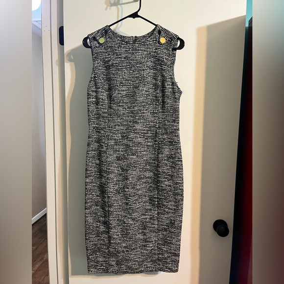 Calvin Klein Dresses & Skirts - Calvin Klein sleeveless dress, black and white with gold buttons.  Size 10.